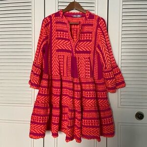 Vibrant Pink and Orange Geometric Dress